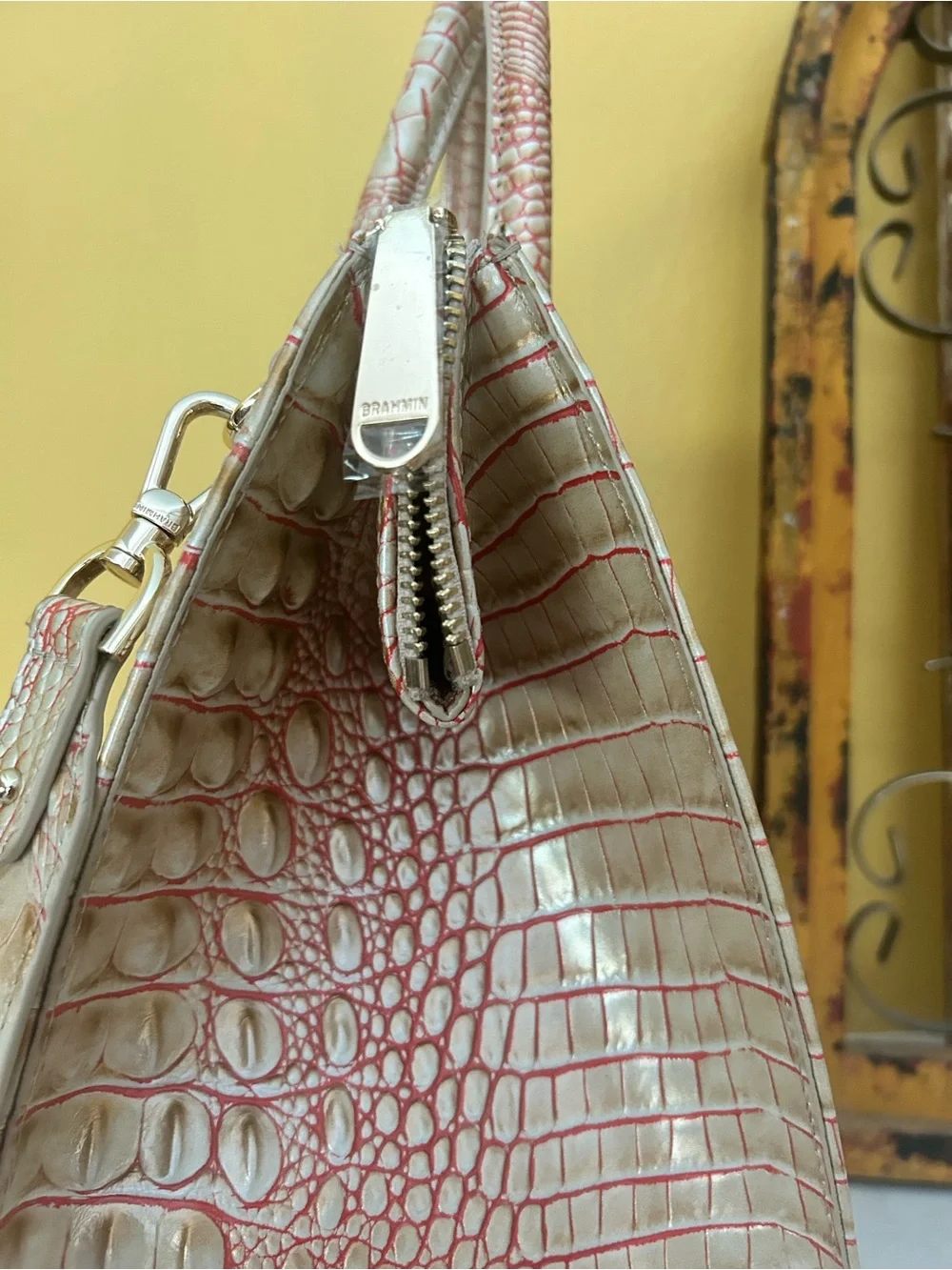 Brahmin Caroline Satchel Sunkiss Melbourne Croc Embossed Leather NWT old money